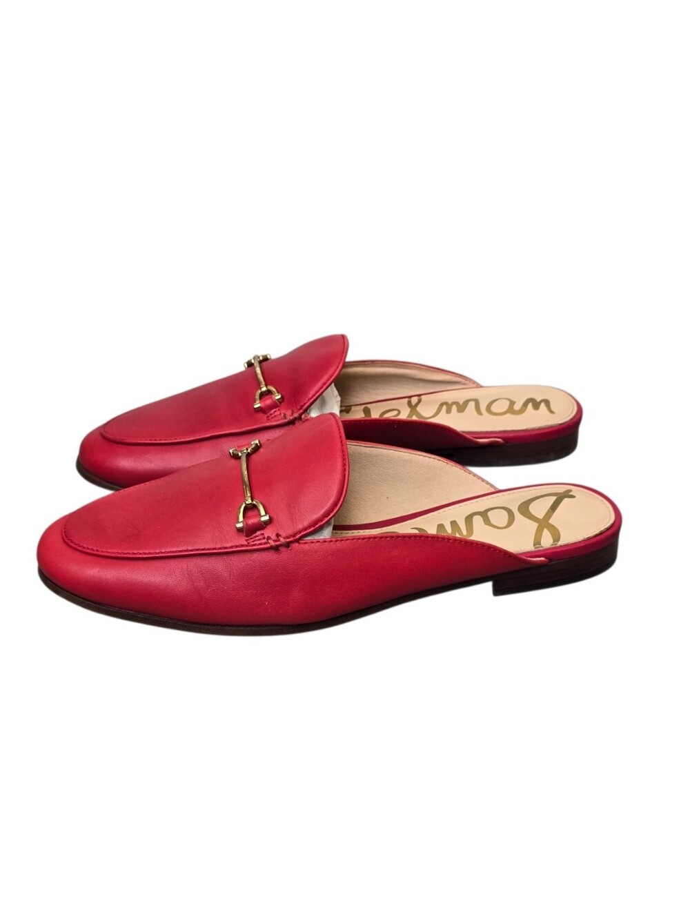 Sam Edelman Women's 7.5 Lounette Red Leather Horsebit Slip On Mule Princetown